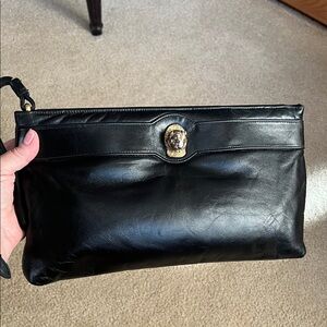 Ruth Saltz designer black leather clutch wristlet vintage